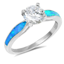 Load image into Gallery viewer, Sterling Silver Round Shape Light Blue Lab Opal Rings With CZ StonesAnd Center Stone Width 7mm