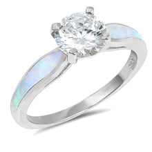 Load image into Gallery viewer, Sterling Silver Round Shape White Lab Opal Rings With CZ StonesAnd Center Stone Width 7mm