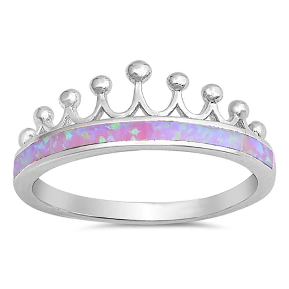 Sterling Silver Crown Shape Pink Lab Opal RingsAnd Face Height 8mm