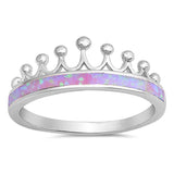 Sterling Silver Crown Shape Pink Lab Opal RingsAnd Face Height 8mm