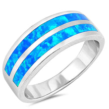 Load image into Gallery viewer, Sterling Silver Double Line Blue Lab Opal RingsAnd Face Height 8mm
