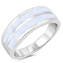 Load image into Gallery viewer, Sterling Silver Double Line White Lab Opal RingsAnd Face Height 8mm