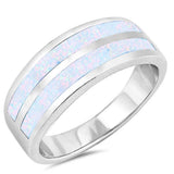 Sterling Silver Double Line White Lab Opal RingsAnd Face Height 8mm