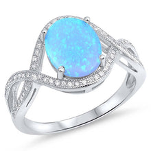Load image into Gallery viewer, Sterling Silver Oval Shape Light Blue Lab Opal Rings With CZ StonesAnd Face Height 14mm