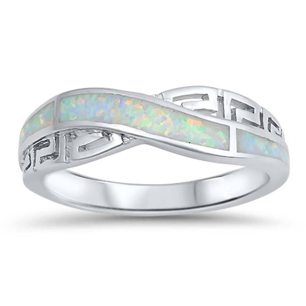 Sterling Silver Infinity Shape White Lab Opal RingsAnd Face Height 6mm