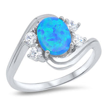 Load image into Gallery viewer, Sterling Silver Ring with round Blue Lab OpalAnd Cemter and Four Clear CZsAnd \r\nFace Height of 11 mm