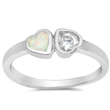 Load image into Gallery viewer, Sterling Silver Double Heart Shape White Lab Opal Rings With CZ StonesAnd Face Height 6mm