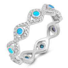 Load image into Gallery viewer, Sterling Silver All Seeing Eyes Shape Blue Lab Opal Rings with CZ Stones, Face Height 4mm