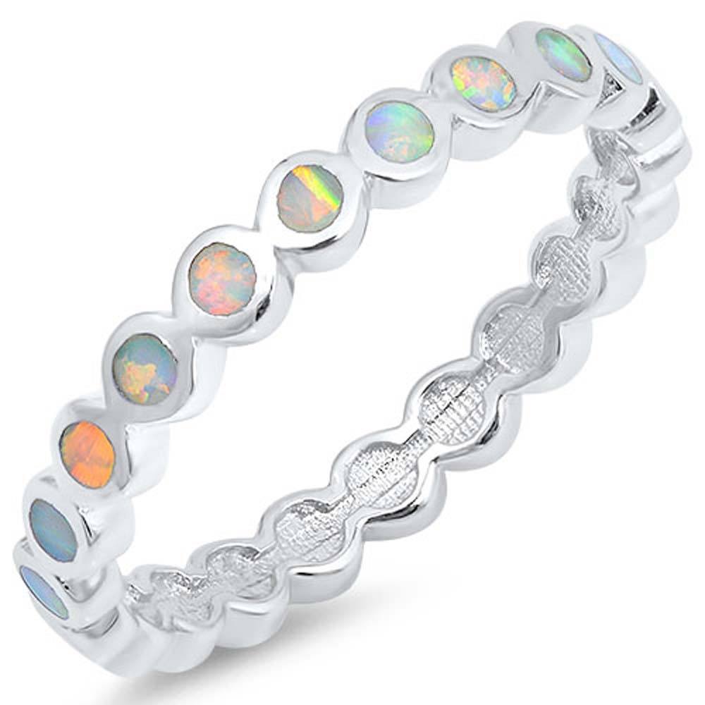 Sterling Silver Rounds Shape white Lab Opal RingsAnd Face Height 2mm