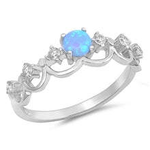 Load image into Gallery viewer, Sterling Silver Round Shape Light Blue Lab Opal Rings With CZ StonesAnd Face Height 6mm