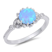 Load image into Gallery viewer, Sterling Silver Round Shape Light Blue Lab Opal Rings With CZ StonesAnd Face Height 9mm