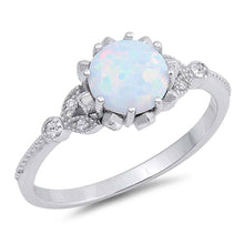 Load image into Gallery viewer, Sterling Silver Round Shape White Lab Opal Rings With CZ StonesAnd Face Height 10mm