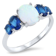 Load image into Gallery viewer, Sterling Silver Round Shape White Lab Opal Rings with Blue CZ Stone, Face Height 9mm