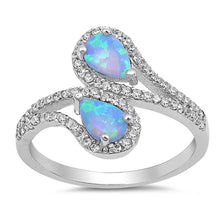 Load image into Gallery viewer, Sterling Silver Pear Shape Light Blue Lab Opal Rings With CZ StonesAnd Face Height 15mm