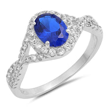 Load image into Gallery viewer, Sterling Silver Oval Shape Blue Sapphire with Clear CZ Stones Lab Opal Rings, Face Height 11mm
