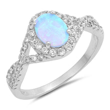 Load image into Gallery viewer, Sterling Silver Oval Shape Light Blue Lab Opal Rings with CZ Stones, Face Height 11mm