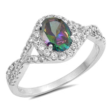Load image into Gallery viewer, Sterling Silver Oval With Rainbow Topaz And Cubic Zirconia Ring