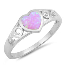 Load image into Gallery viewer, Sterling Silver Heart Filigree Shaped Pink Lab Opal RingsAnd Face Height 7mm
