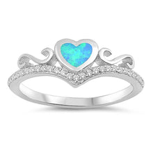 Load image into Gallery viewer, Sterling Silver Heart Shaped Light Blue Lab Opal Rings, Face Height 7mm