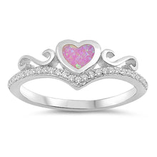 Load image into Gallery viewer, Sterling Silver Heart Shaped Pink Lab Opal Rings with CZ Stones, Face Height 7mm