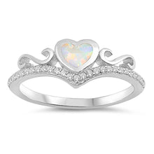 Load image into Gallery viewer, Sterling Silver Heart Shaped White Lab Opal Rings, Face Height 7mm