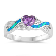 Load image into Gallery viewer, Sterling Silver Infinity Heart Blue Lab Opal Rings With Amethyst CZ StonesAnd Face Height 6mm