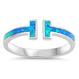 Sterling Silver Open Bar Shaped Blue Lab Opal Ring