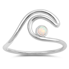 Load image into Gallery viewer, Sterling Silver Wave Shaped White Lab Opal RingsAnd Face Height 11mm