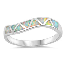 Load image into Gallery viewer, Sterling Silver Curve Shaped White Lab Opal Ring