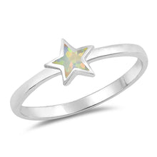 Load image into Gallery viewer, Sterling Silver Star Shaped White Lab Opal Ring