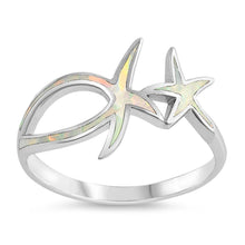 Load image into Gallery viewer, Sterling Silver Starfish Shaped White Lab Opal Ring