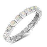 Sterling Silver Round Shaped White Lab Opal Ring