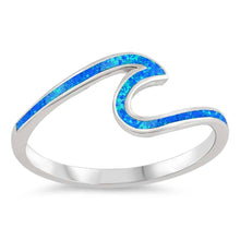 Load image into Gallery viewer, Sterling Silver Wave Shaped Blue Lab Opal Ring