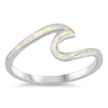 Load image into Gallery viewer, Sterling Silver Wave Shaped White Lab Opal Ring
