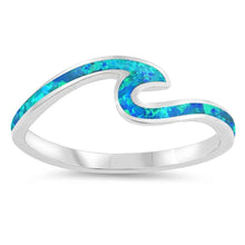 Load image into Gallery viewer, Sterling Silver Wave Shaped Blue Lab Opal Ring