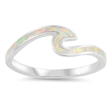 Load image into Gallery viewer, Sterling Silver Wave Shaped White Lab Opal Ring