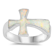 Load image into Gallery viewer, Sterling Silver Cross Shaped White Lab Opal Ring