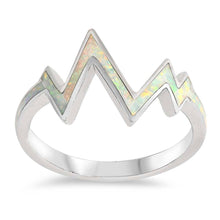 Load image into Gallery viewer, Sterling Silver Zig Zag Shaped White Lab Opal Ring