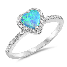 Load image into Gallery viewer, Sterling Silver Heart Shaped Light Blue Lab Opal Ring