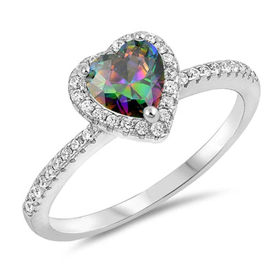 Sterling Silver Heart With Rainbow Topaz And Cubic Zirconia Ring