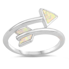 Load image into Gallery viewer, Sterling Silver Arrow Shaped White Lab Opal Ring