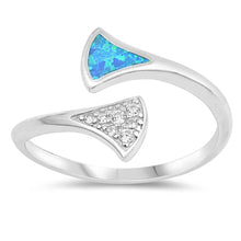 Load image into Gallery viewer, Sterling Silver Wave With Blue Lab Opal And White Cubic Zirconia Ring