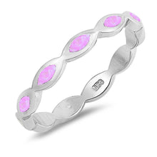 Load image into Gallery viewer, Sterling Silver Marquise 3mm Band Shaped Pink Lab Opal Ring