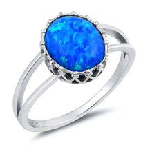 Load image into Gallery viewer, Sterling Silver Round Shaped Blue Lab Opal Ring