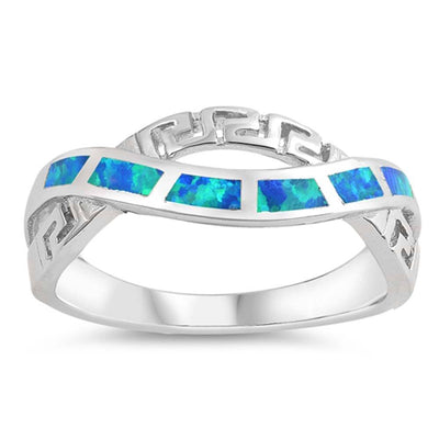 Sterling Silver Curve Shaped Blue Lab Opal Ring