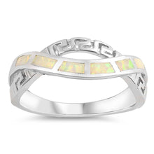 Load image into Gallery viewer, Sterling Silver Curve Shaped White Lab Opal Ring