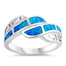 Load image into Gallery viewer, Sterling Silver Circle Shaped Blue Lab Opal Ring