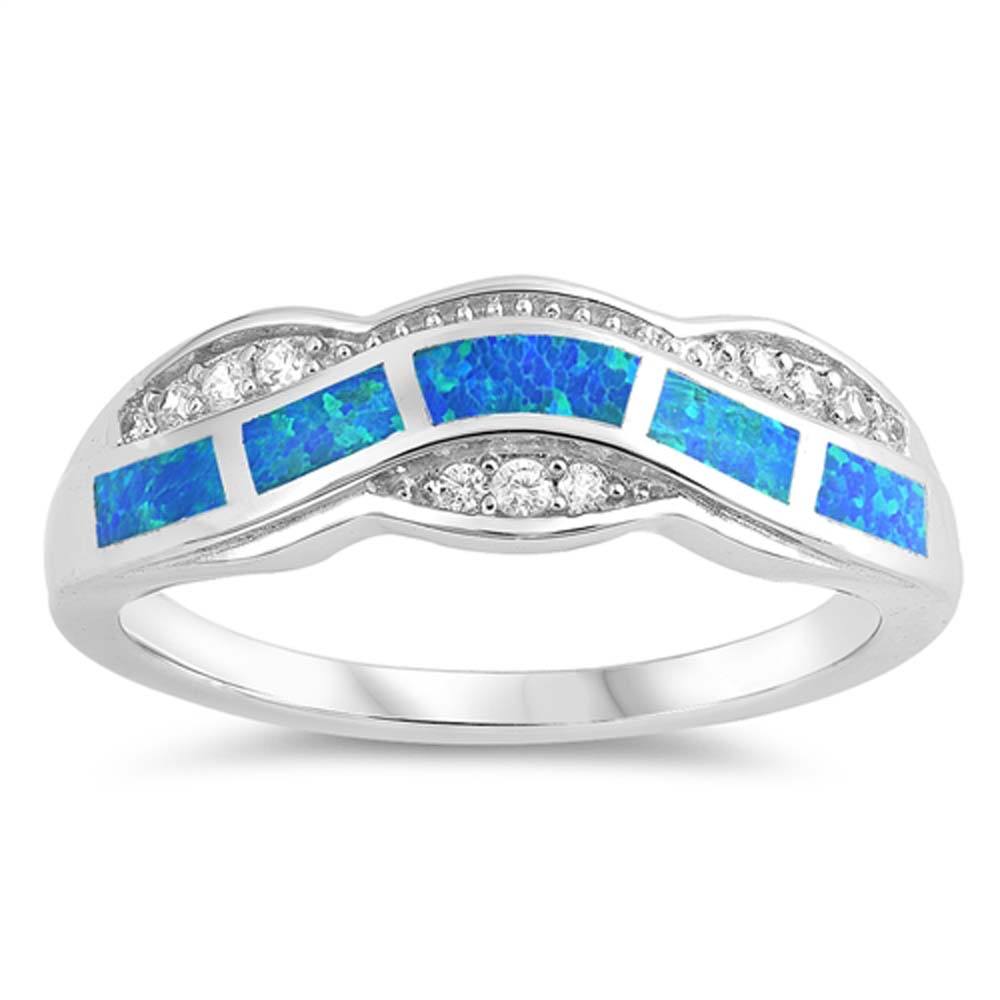 Sterling Silver Curve Shaped Blue Lab Opal Ring