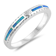Load image into Gallery viewer, Sterling Silver Square Shaped Blue Lab Opal Ring