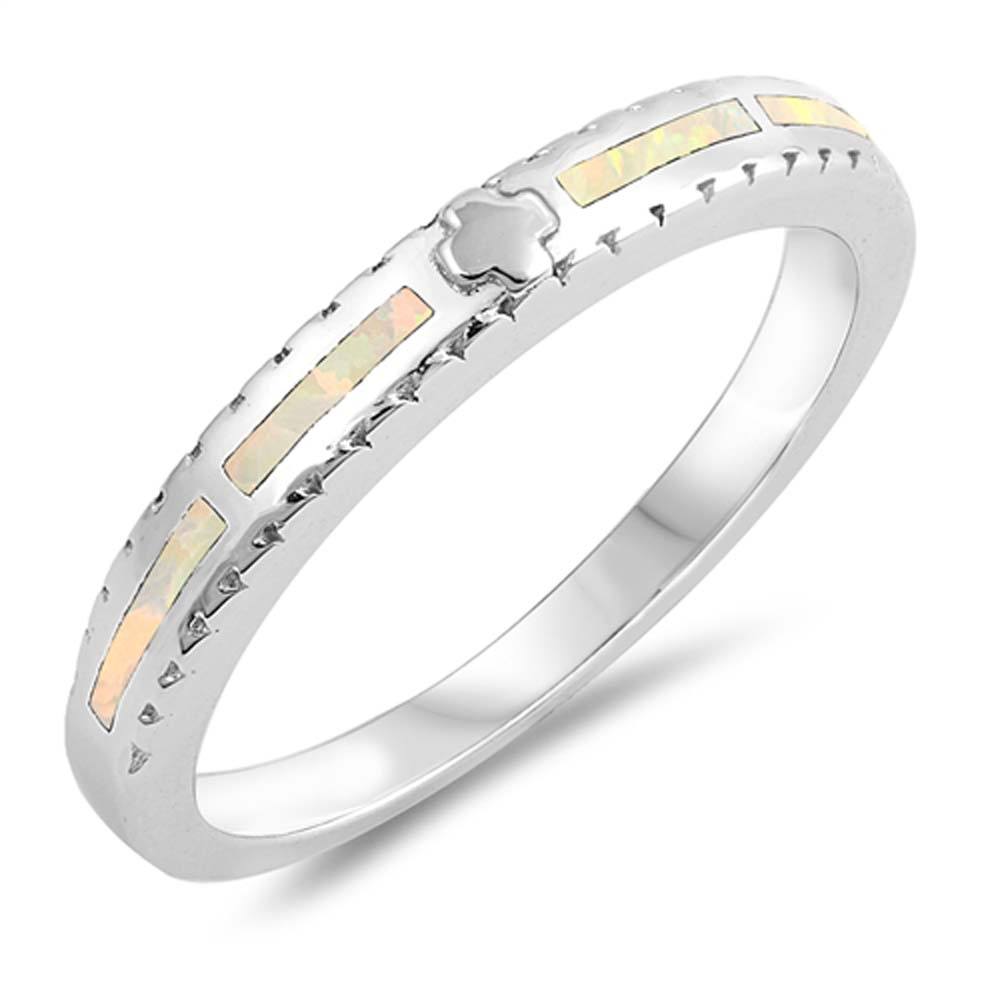 Sterling Silver Square Shaped White Lab Opal Ring